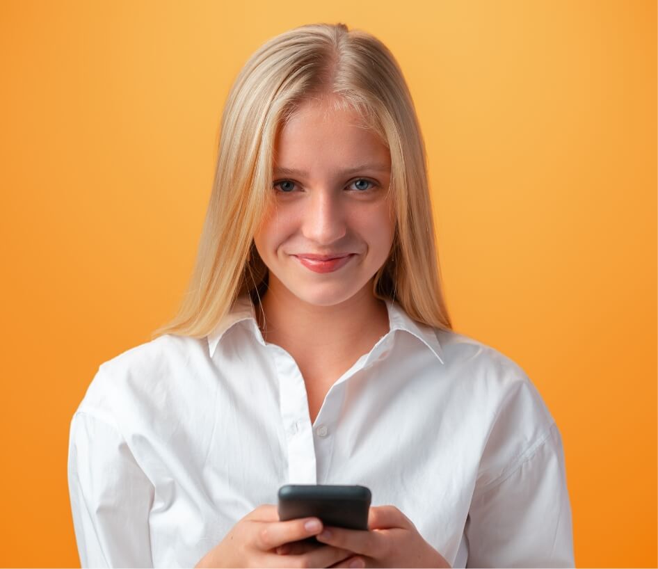 Cute teen girl using mobile phone with positive ex 2025 02 24 23 20 17 utc (1)